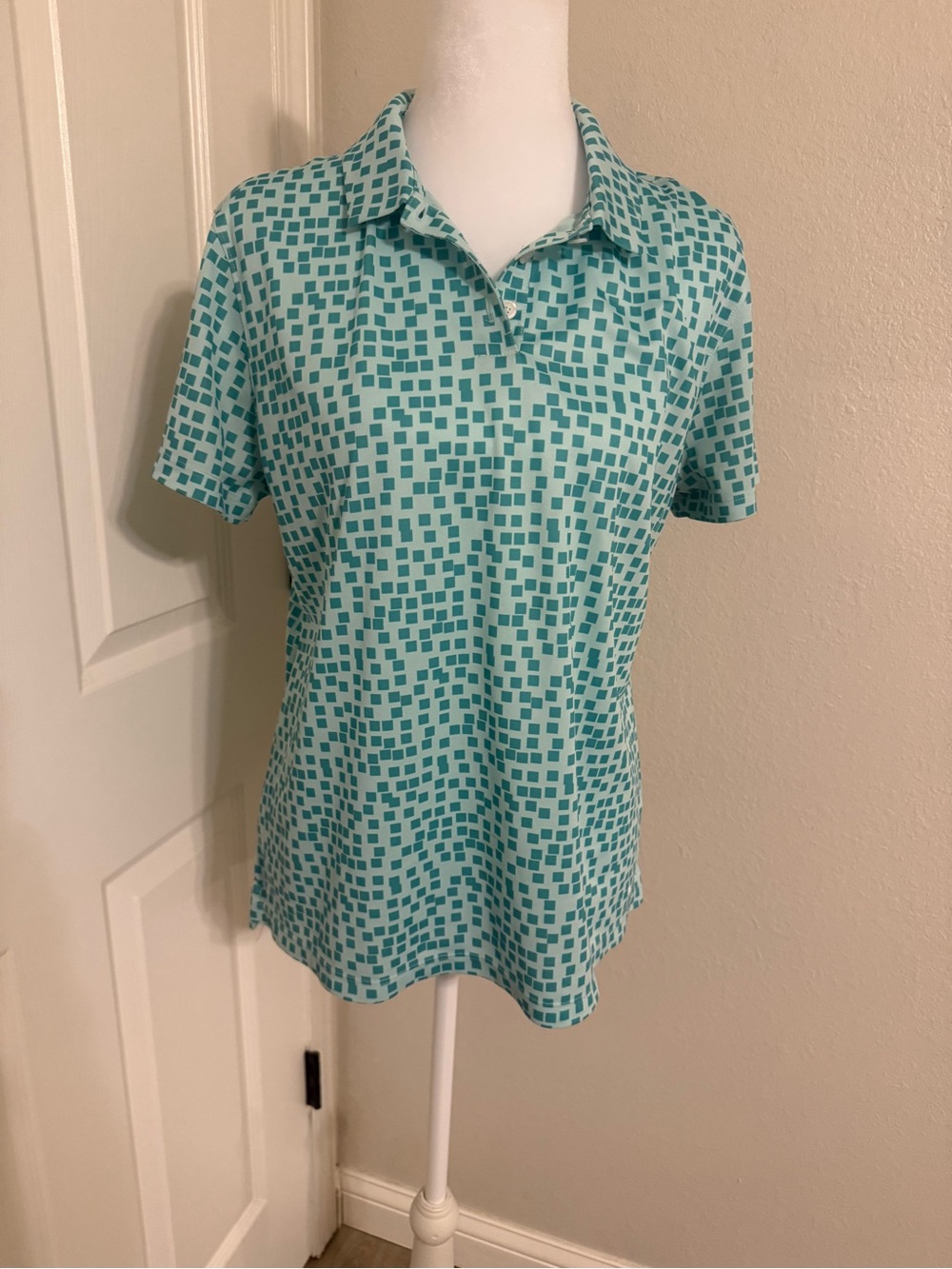 Nike Teal Square-Print Polo Shirt